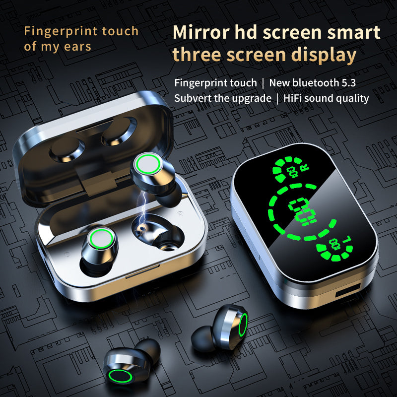 YD03 Wireless Bluetooth-Compatible Headset TWS Large Screen Smart Digital Display in Ear Breathing Light